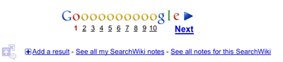 Anzeige der ersten zehn Seiten der Google Suchmaschine. Erste Seite der Google Suchmaschine angeklickt.